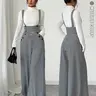 Women's Knitted Houndstooth Print Wide Leg Pants with Front Pockets, Fashionable Elegant Casual Commuter Overalls, All Seasons