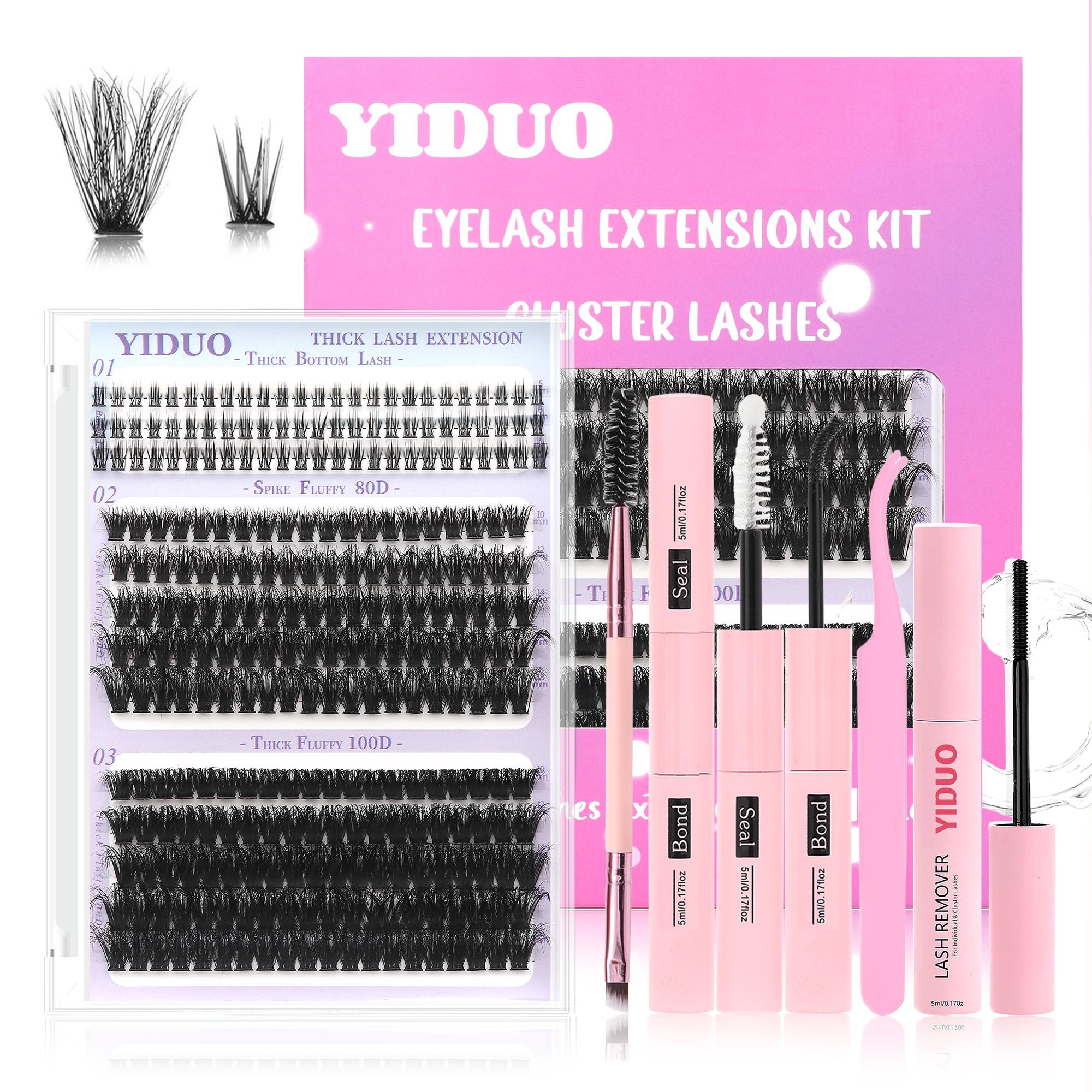 Portable Eyelash Extension Kit with Glue, Eyelash Bond, Sealer, Remover, Tweezers, Eyelash Brush Complete Eye Makeup Tool Set for Perfect Lashes, Eyelash Cluster Kit