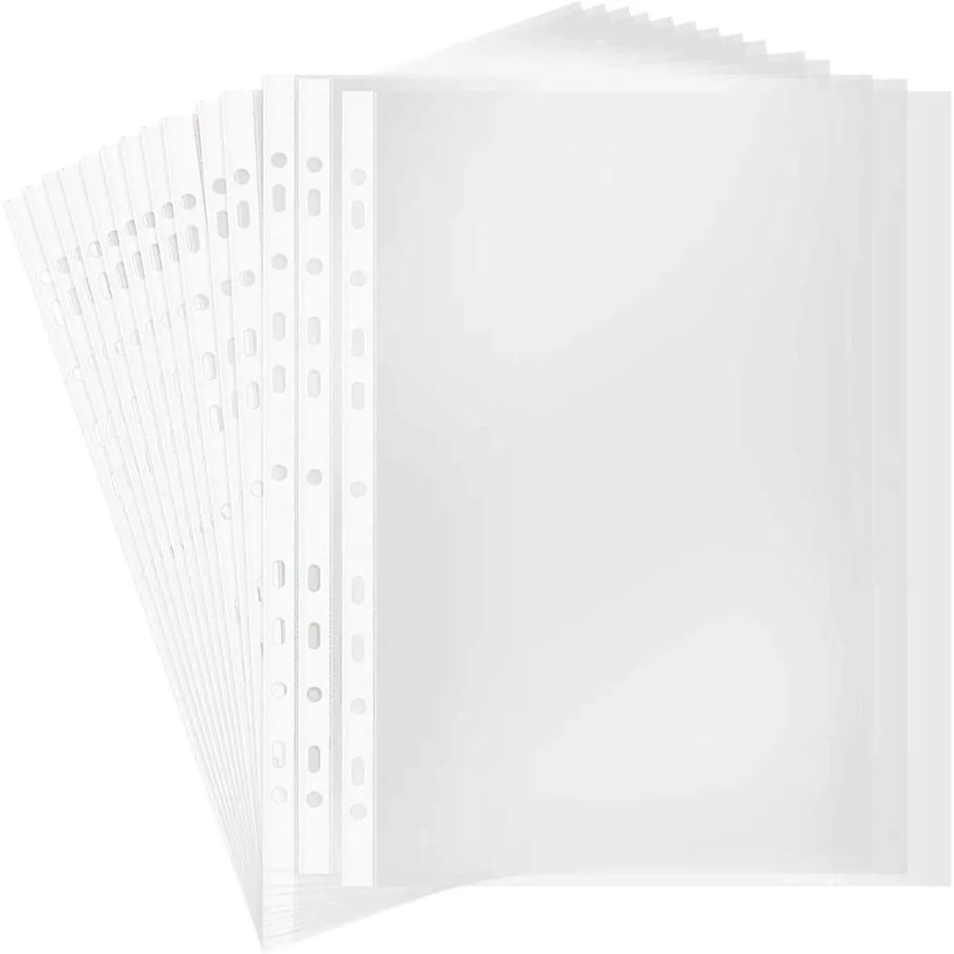 100 Pack Clear A4 11-Hole Reinforced Heavy Duty Top Loading Plastic Sheet Protectors for Binders, Ideal for Home Office Document Storage
