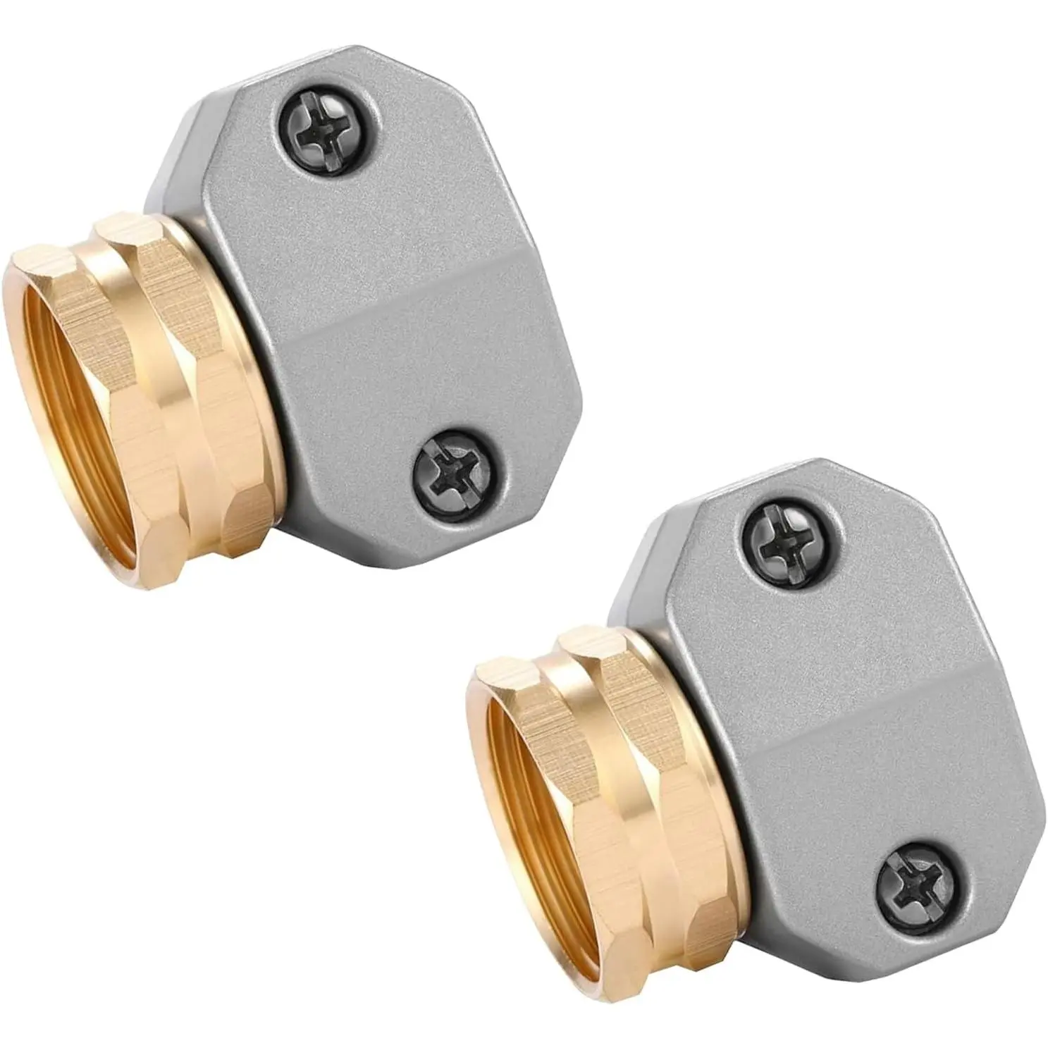 Garden Hose Repair Fittings Set - 2 Pack Outdoor Weatherproof Female Coupling Menders with Zinc Clamps, Connect Hoses End Connector for 3/4 in & 5/8 in