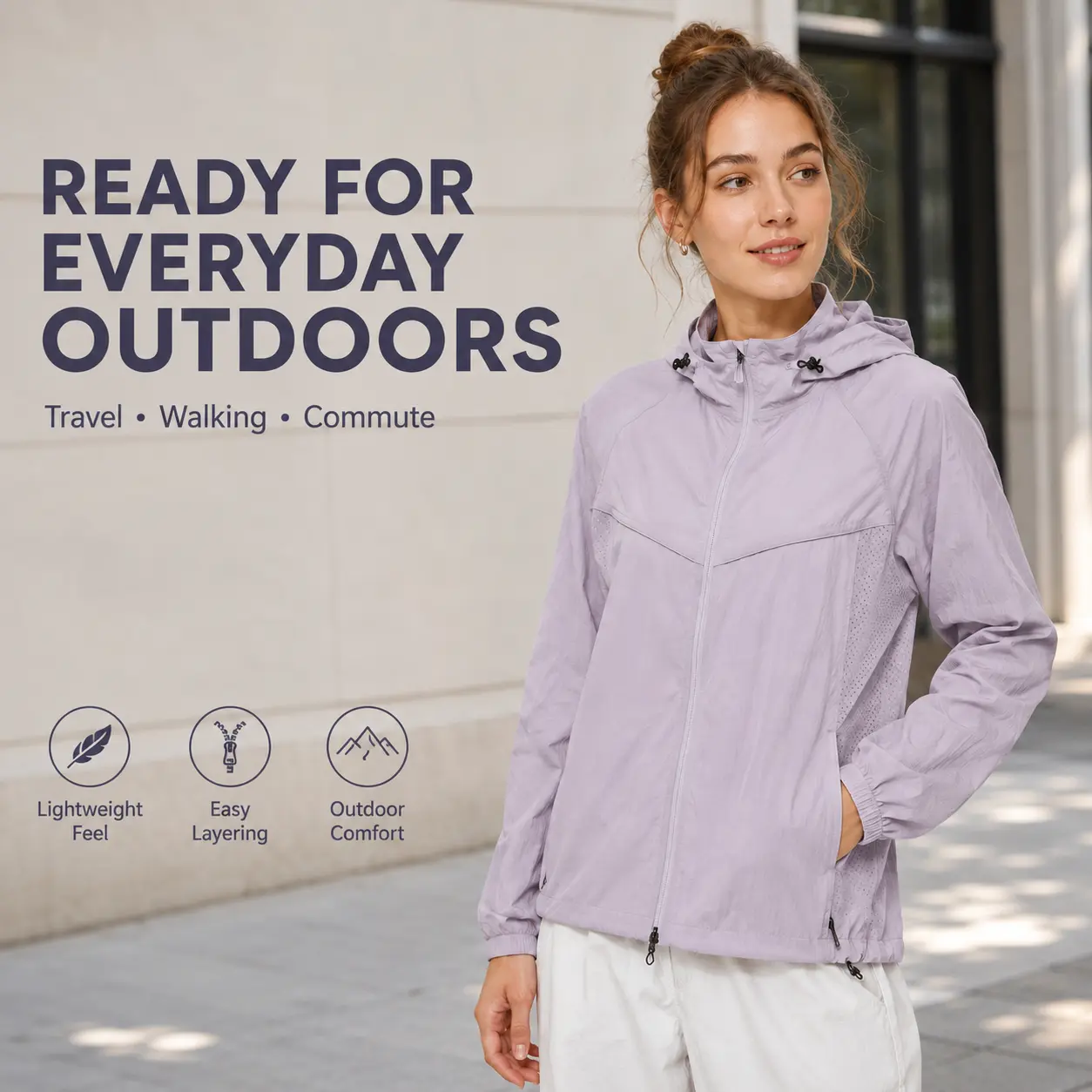 [live]Unisex Outdoor UPF100+ Sun Protection Jacket - 100% Nylon Lightweight Hooded Full-Zip UV Windbreaker with Breathable Side Panels, Zip Pockets, Elastic Cuffs, Adjustable Hem for Summer Hiking, Travel, Commuting