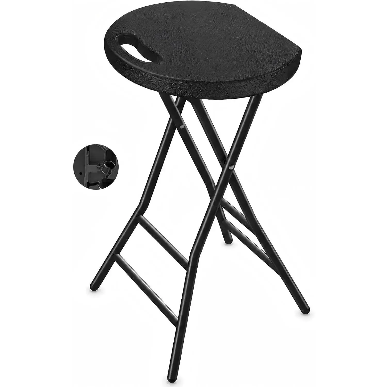 Foldable Bar Stool with Secure Safety Lock, 24 inch Tall Folding Bar Stool, Metal and Plastic Foldable Stool for Adults with Handle and Steel Frame Legs, 550lbs Capacity, Black