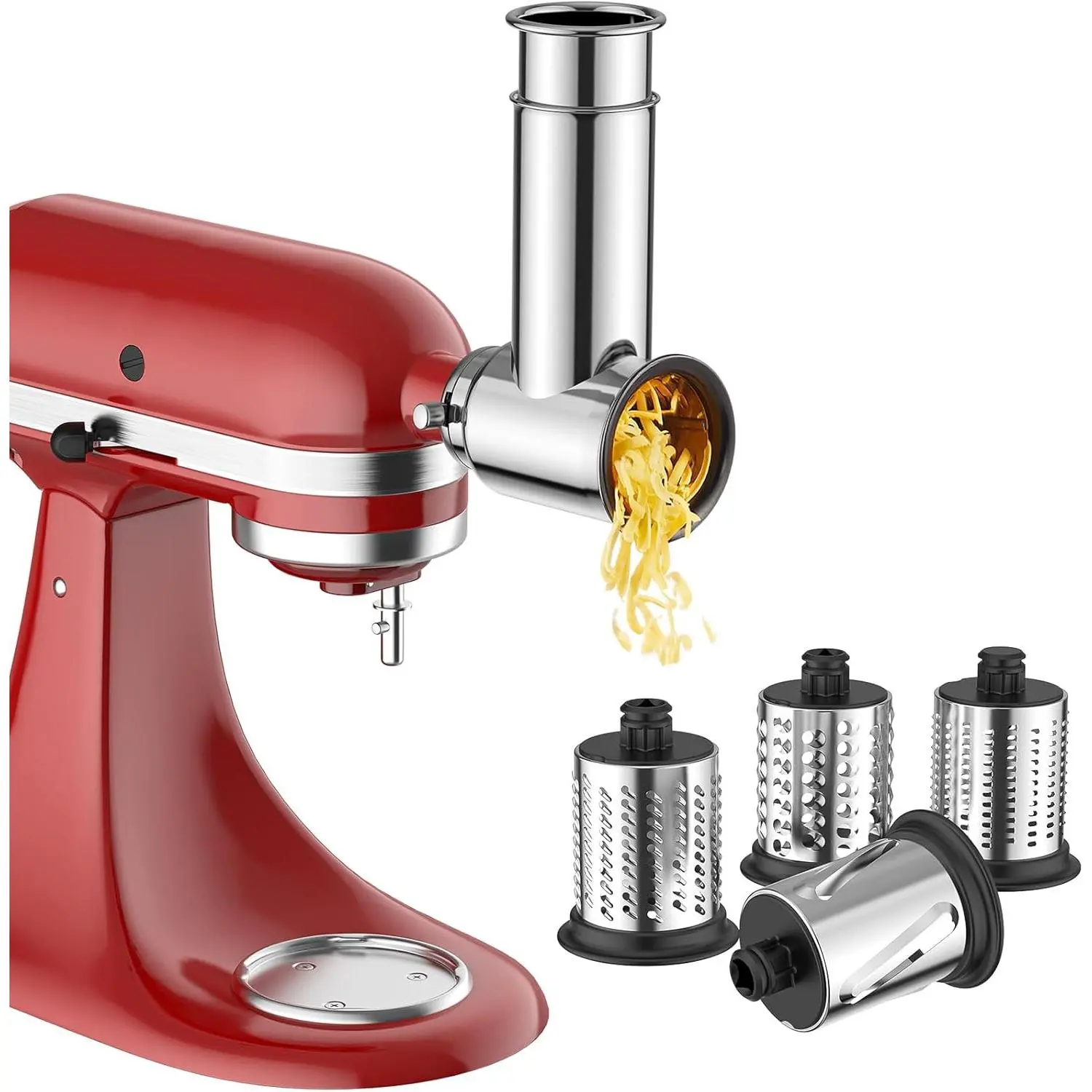 Stainless Steel Slicer Shredder Attachment for KitchenAid Stand Mixer, Cheese Grater Attachment for KitchenAid, Salad Maker, Grinding Powder, Dishwasher Safe with 4 Blades