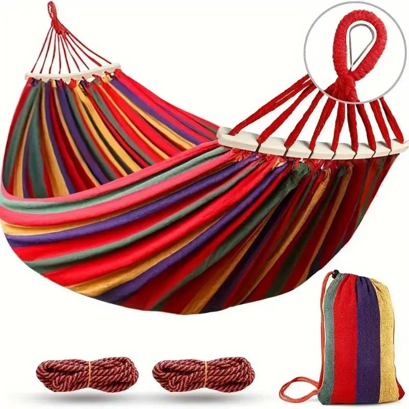 Heavy Duty Camping Hammock with Spreader Bar Anti-Rollover Design, Portable Canvas Swing Hammock for Garden Travel Backpacking