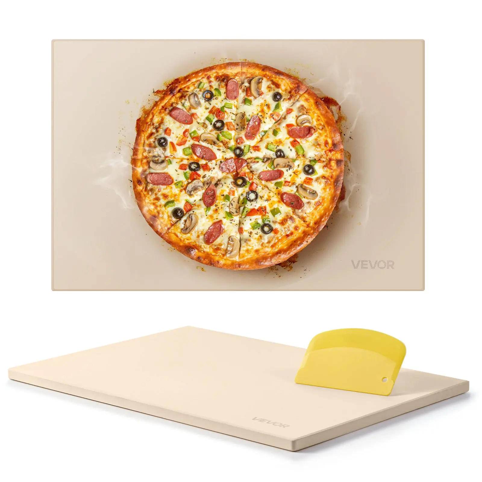VEVOR Pizza Stone, 20x 14x 0.67 in Rectangular Pizza Stone, Extra Large Baking-Stone with Scraper, 1450 Heat-Resistant Cordierite, for Oven, BBQ Griller, Baking Bread Pizza
