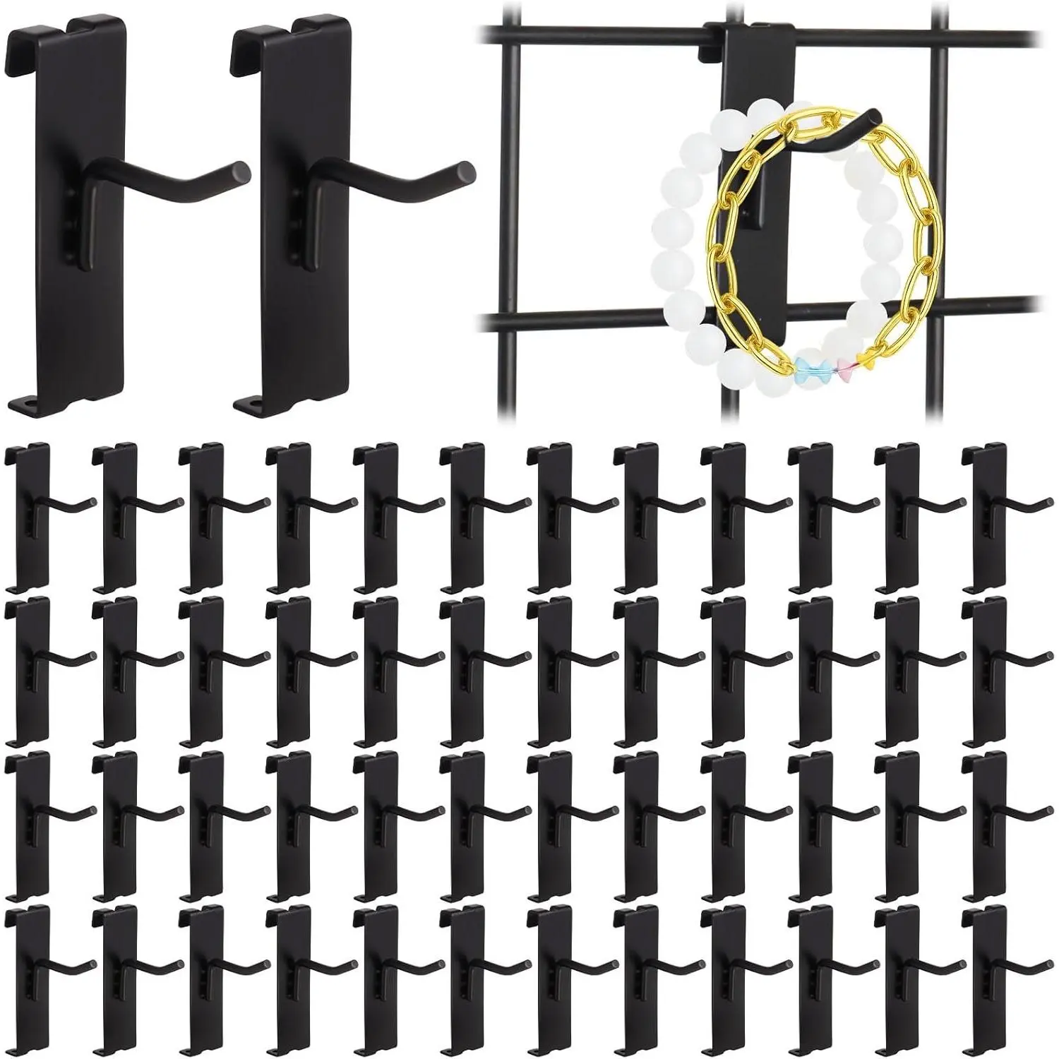 50 Pack Gridwall Hooks, 2 Inch Heavy Duty Display Hooks for Wire Grid Wall Panels, Gridwall Accessories for Retail, Craft Shows, Garage Storage, and Home Organization, Black