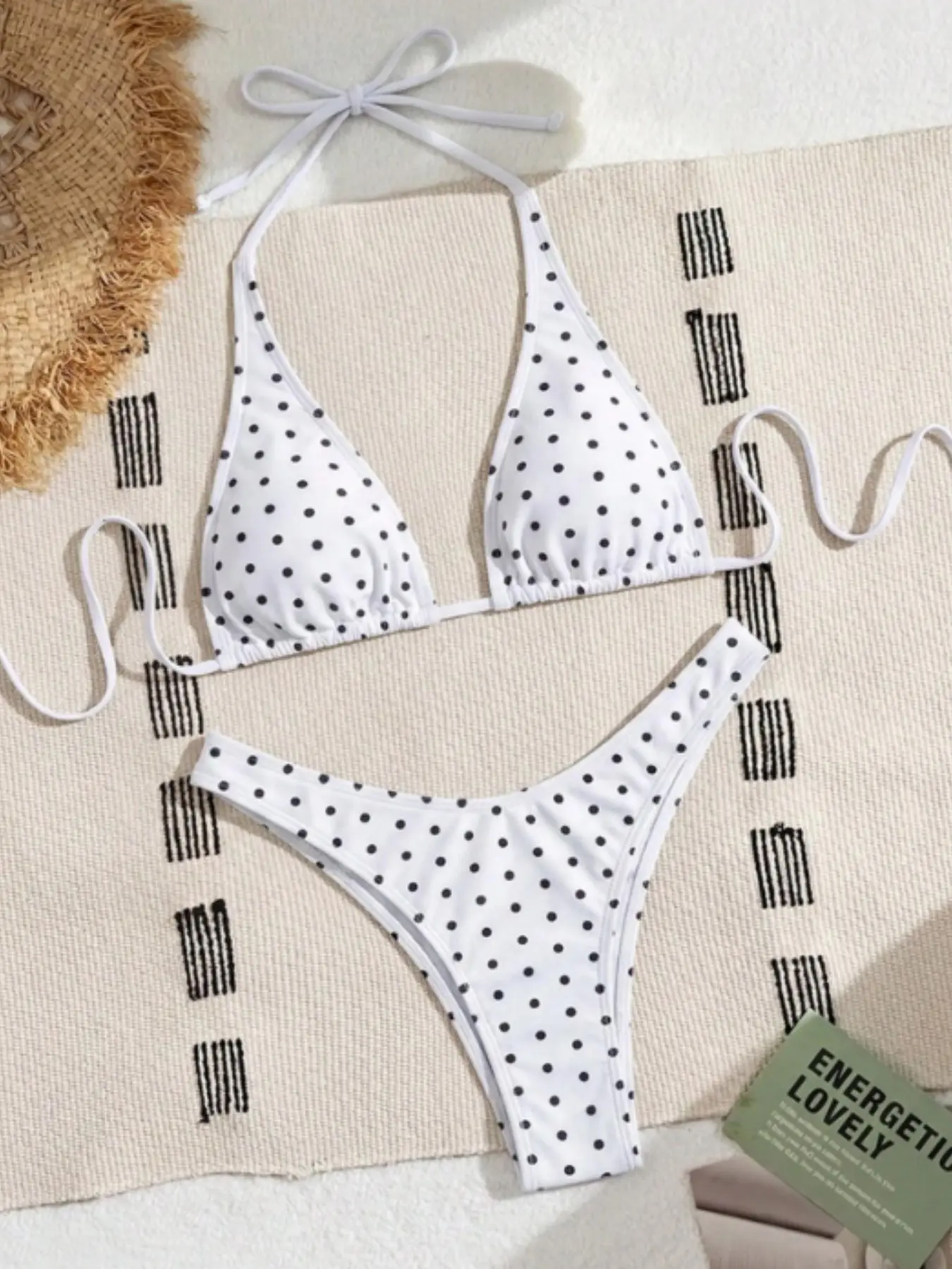 Black & White Polka Dot Halter Triangle Bikini Set | Retro & Minimalist Aesthetic | Form-Fitting & Flattering | Perfect for Beach & Pool Days | 2026 Viral Swimwear | Summer Bikini