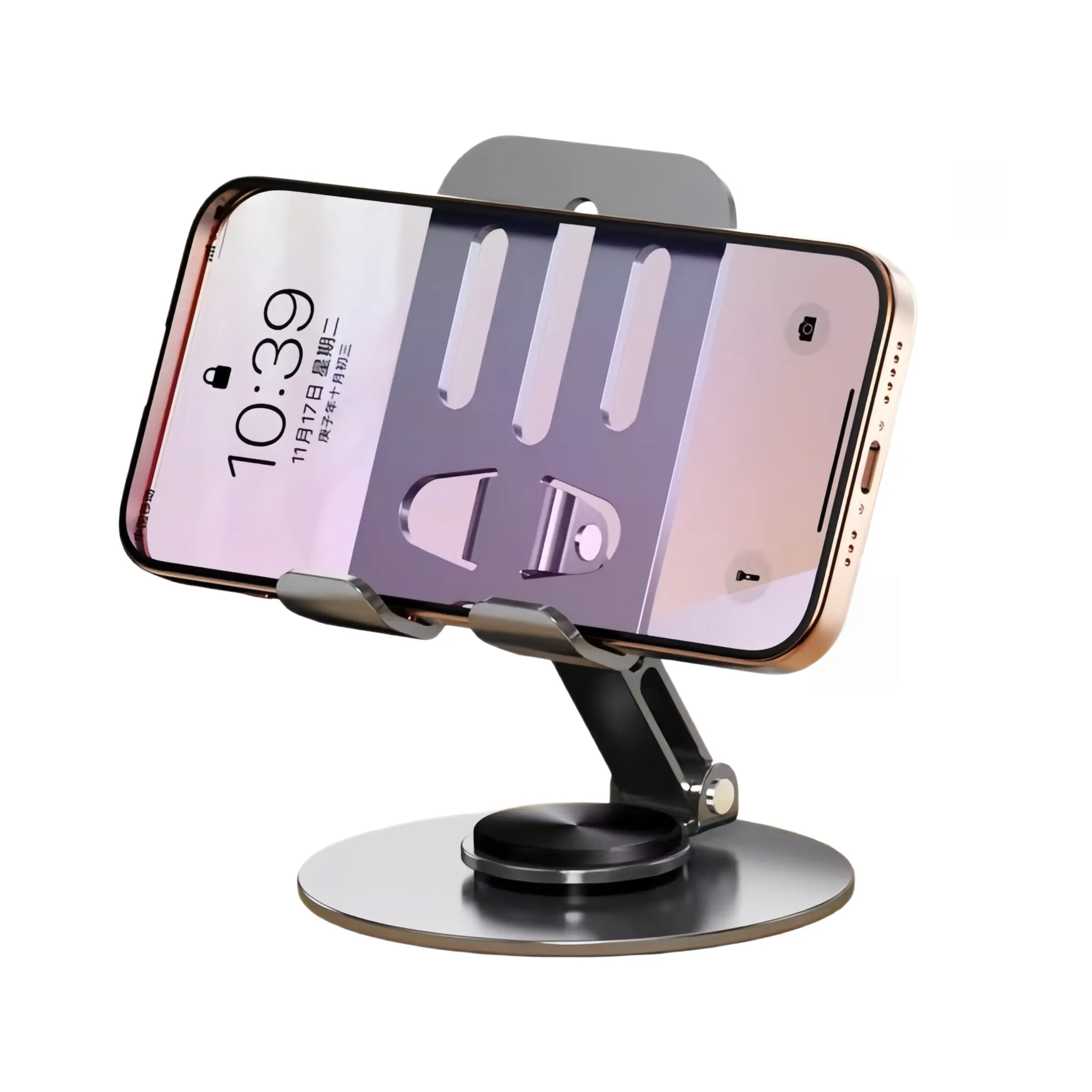 360° Rotatable Metal Phone Holder, Foldable and Adjustable, Universal Fit for Desktop Live Streaming, Full Metal Folding Stand