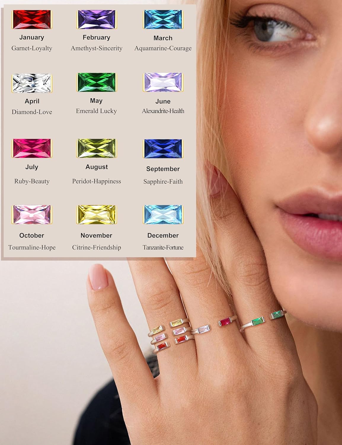 S925 Sterling Silver Birthstone Rings for Women Non Tarnish Dainty Stackable Rings Adjustable Emerald Green Gemstone Baguette CZ Wedding Engagement Promise Ring for Her Birthday Jewelry Gifts S925 Sterling Silver Birthstone Rings for Women Non Tarnish Dainty Stackable Rings Adjustable Emerald Green Gemstone Baguette CZ Wedding Engagement Promise Ring for Her Birthday Jewelry Gifts