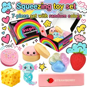 7pcs - Cute Cartoon Animal and Simulated Food Squeezing Toy Set, Slow Rebound Texture Sensory Stress Relief Toy, Ideal Gift for Relaxing Mind and Body, Classroom Office Party Gifts, Fun Parties, and Birthday/Halloween/Christmas Gifts - Color Random