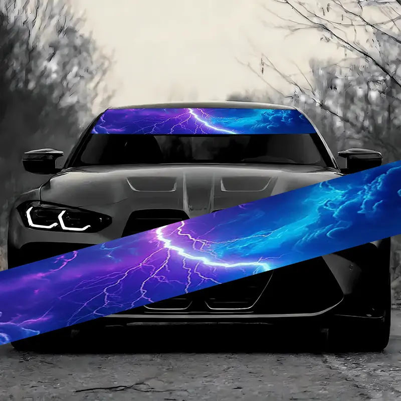 1pc, Purple Lightning Car Windshield Sticker, Durable And Weather-Resistant Self-Adhesive Car Accessory, Vinyl Sticker, Suitable for All Models, Easy to Apply And Remove, Perfect for Your Car'S Appearance, Car Decoration, Joke Design
