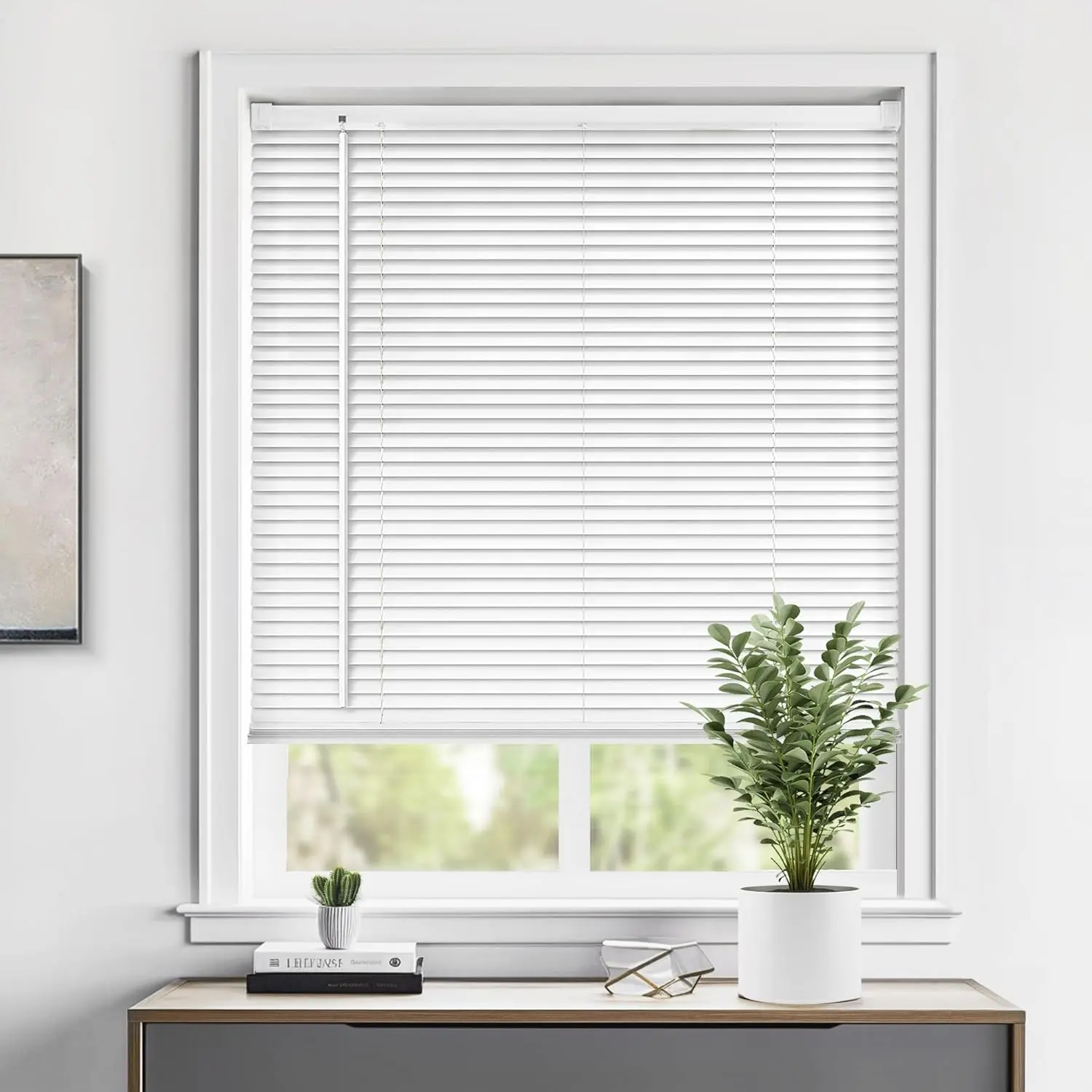 1" Vinyl Mini Blinds, 24" W x 36" H White, Light Filtering Easy to Install, Ideal for Bathroom Kitchen Living Room Windows