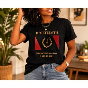 Juneteenth Graphic T-Shirt, Unisex Casual Heavyweight 230g Combed Cotton Essential Short Sleeve Top for Men and Women