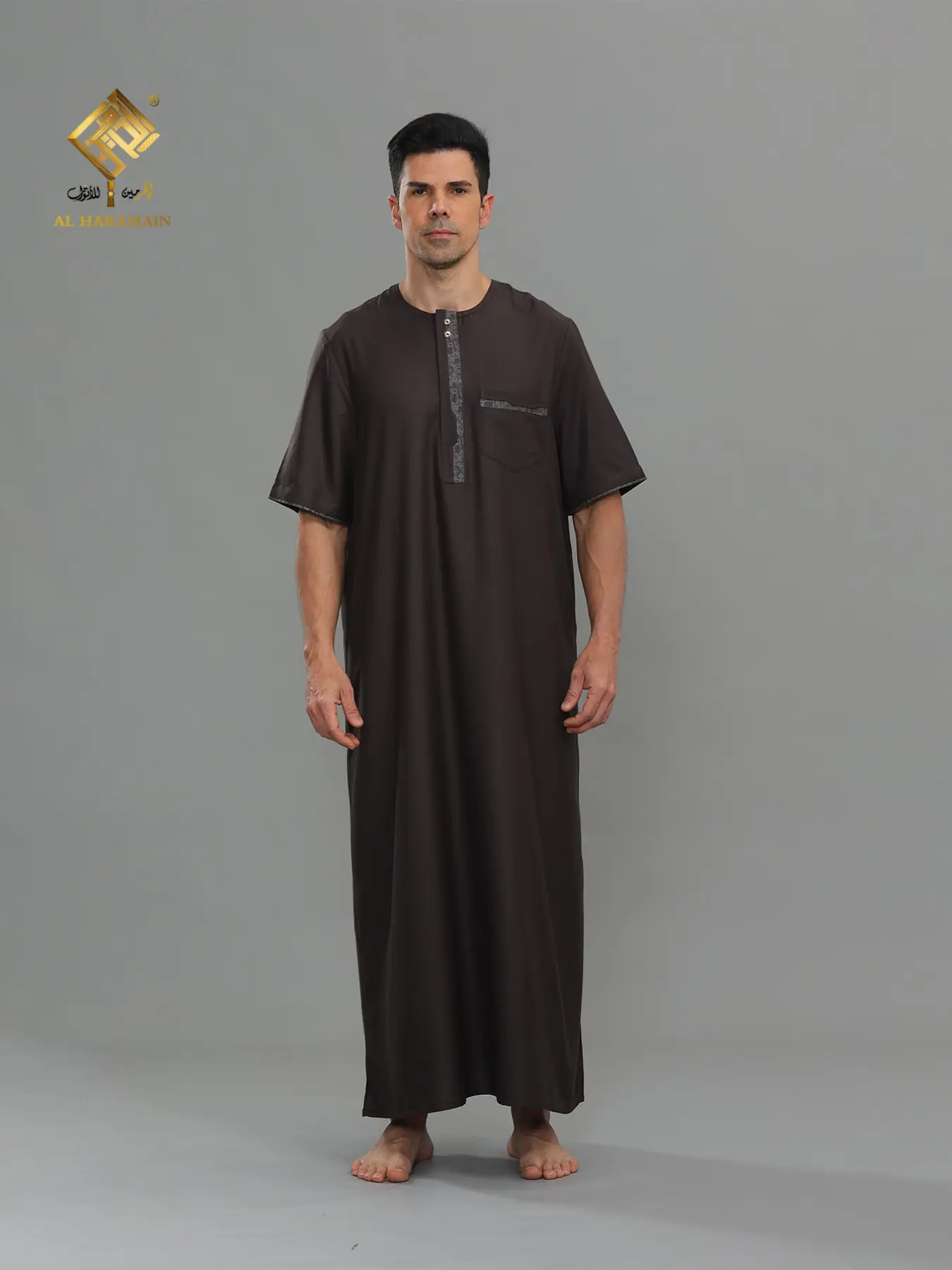 Deep Short Sleeve Men's Muslim Robe, Traditional Arabic Robe, Jubba Thobe, Breathable Loose Fit Arab Prayer Dress, Casual Daily Wear, Religious Worship, Festival Gift