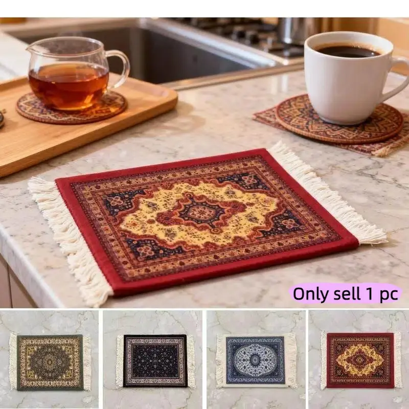 1pc Vintage Style Tea Cup Mat, Heat Resistant Non-slip Coffee Cup Mat, Retro Coffee Table Accessory for Home Decor，Moroccan Style Coaster，Decorative Coaster for Home Kitchen Dining Room