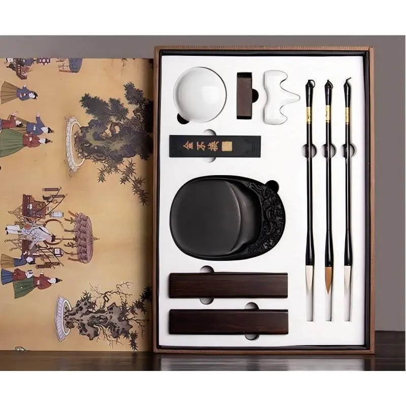 Premium Four Treasures of the Study Gift Set, Professional Huzhou Calligraphy Brushes Complete Kit for Chinese Calligraphy & Painting