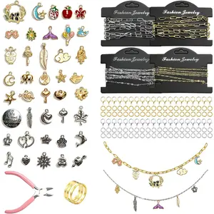 18K   Necklace Chains for  Making Kit - 20FT 4 Rolls DIY Bracelet Chains with  Color Charms, Jump Rings, Lobster Clasps, Pliers and Accessories for DIY  Crafting Gifts