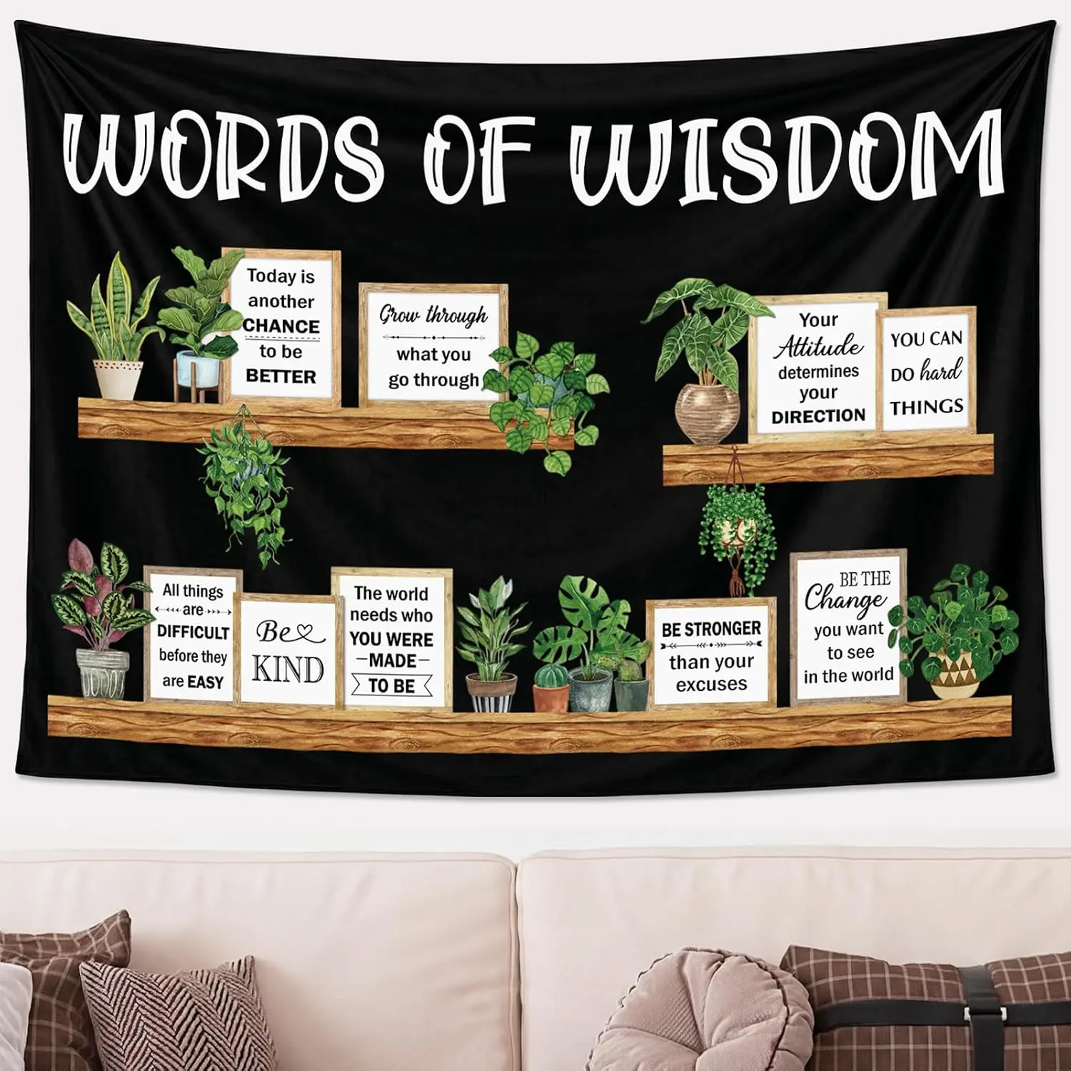 Words of Wisdom Classroom Tapestry, Inspirational Positive Affirmation Wall Hanging Decor for Teachers, School, Office, Study Room & Home