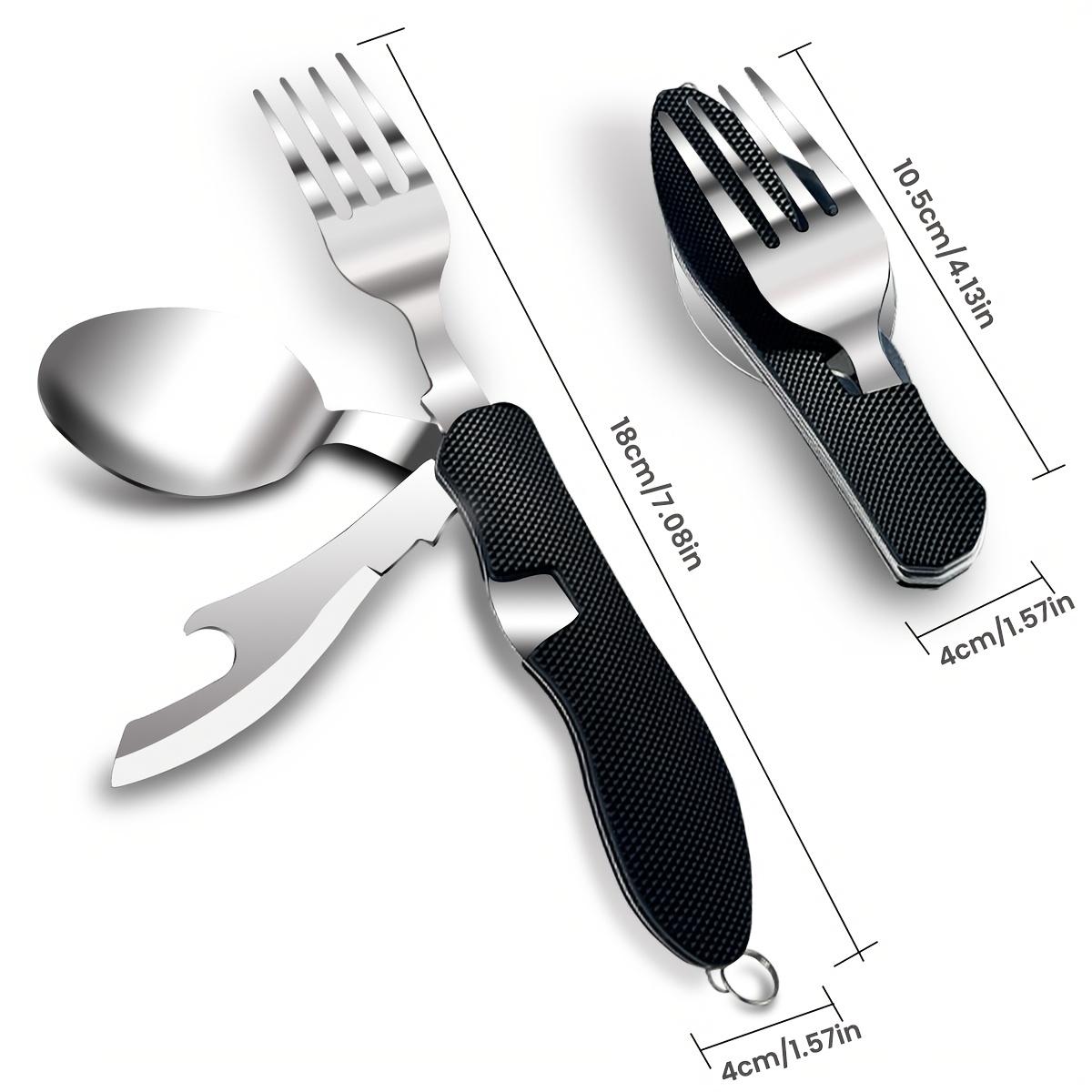 1Count Outdoor Companion - Detachable Folding Multifunctional Camping Knife Fork and Spoon Combination - Convenient Portable and Durable Tableware for Camping Hiking and Backpacking