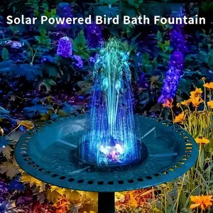 Solar Fountain Light with Lamp, Garden Water Feature Decoration, Ipx8 Waterproof, 6 Nozzles, Solar Powered, 1500mah Rechargeable Battery