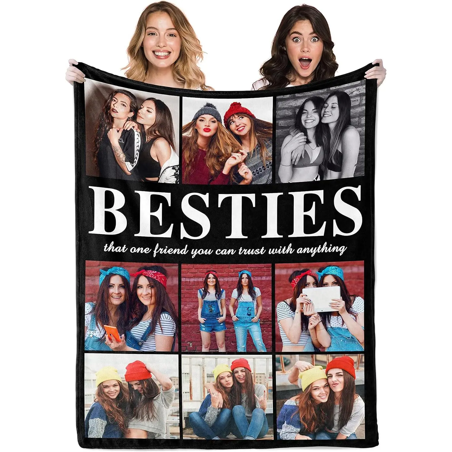 Best Friends Birthday Gifts for Women, Personalized Blanket with Photo, Custom Best Friend Blanket, Friendship Gifts for Women Friends, BFF Unique Besties Gifts soft flannel cozy