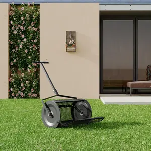 Heavy Duty 24 Inch Compost and Lawn Fertilizer Spreader, Heavy Duty Lawn Fertilizer Spreader with Adjustable Handle, Easy-Open Metal Mesh Drum for Peat Moss Topsoil Manure Mulch, Rust-Proof Garden Tool ﻿