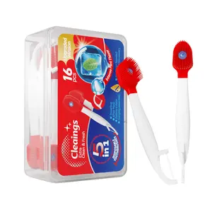 Cleaings 16 Pack Five In One Portable Toothbrush, Multi-Function Soft Bristles, Tongue Scrubber, Dental Floss, Travel Oral Care Kit