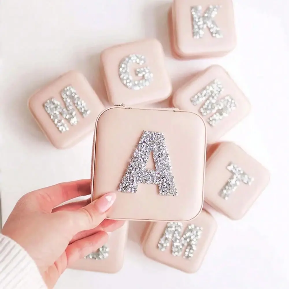 Initial A-Z pink Jewelry Box beach rustic boho Wedding Engagement bridal shower Bachelorette hen Party Bach Weekend Girls trip bride to be decoration present Bridesmaid maid of honor flower girl proposal Gift