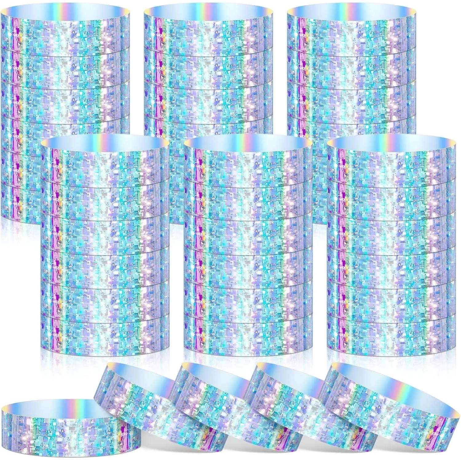 500 count Holographic Plastic Party Wristbands  Event Neon Bracelets Wrist Bands Arm Bands for Water Parks Concerts Festivals Conferences Concerts( Style)
