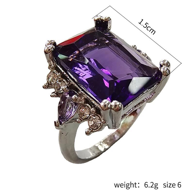 Radiant Cut Amethyst Statement Ring Silver Tone Purple CZ Engagement Cocktail Ring for Wedding Party Gift Accessories for Women Valentines&birthday Boujee Gifts for gf