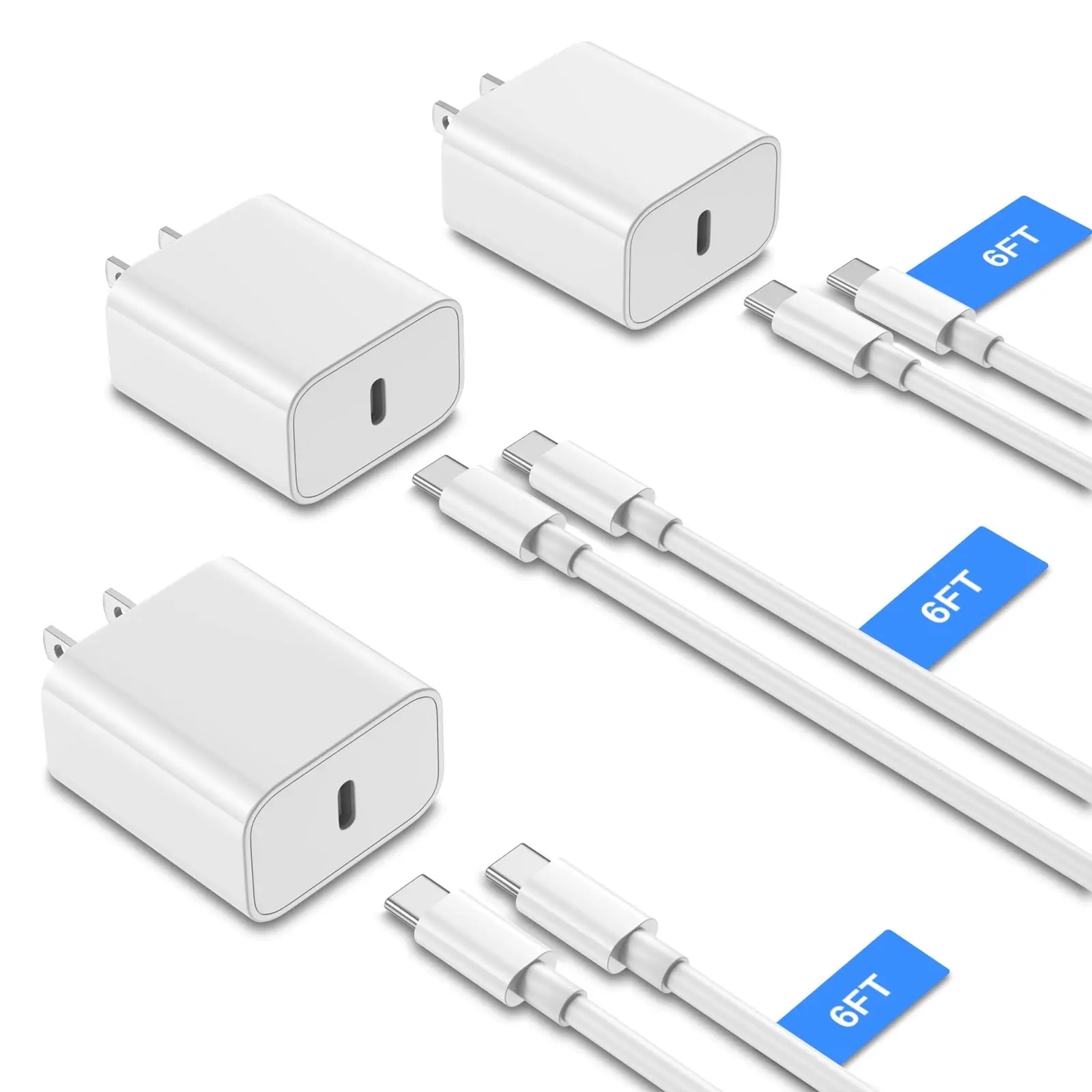 20W USB-C Fast Charger with 6FT Cable, MFi Certified PD Charging Block Compatible with iPhone 17/16/15, iPad, Samsung Galaxy & Android Devices