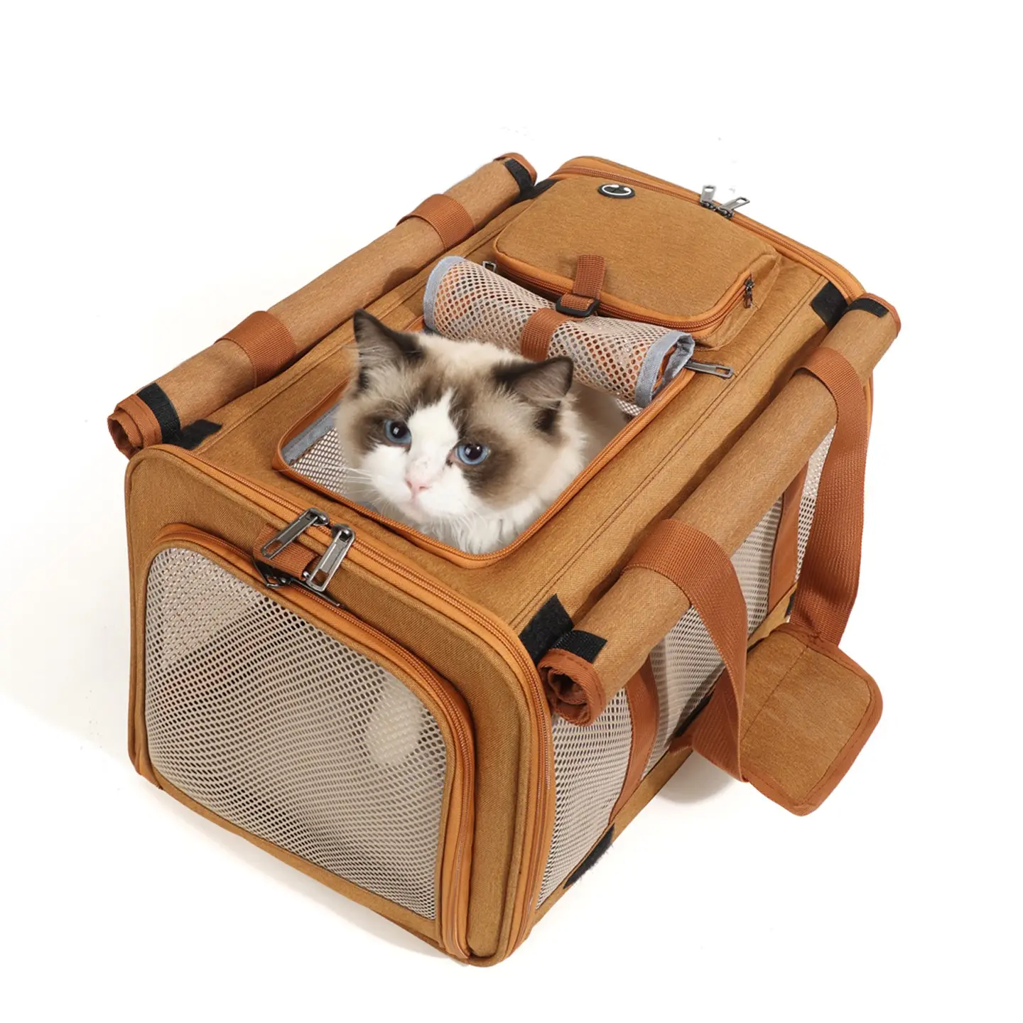 Airline Approved Pet Carrier, Breathable Soft-Sided Travel Bag for Cats & Small Dogs, Foldable Pet Carrier with Top Window, Brown    Foldable Pet Carrier Bag, Breathable Mesh Sides, Airline Approved for Cats & Puppies, Portable Travel Tote, Puppy Carrier