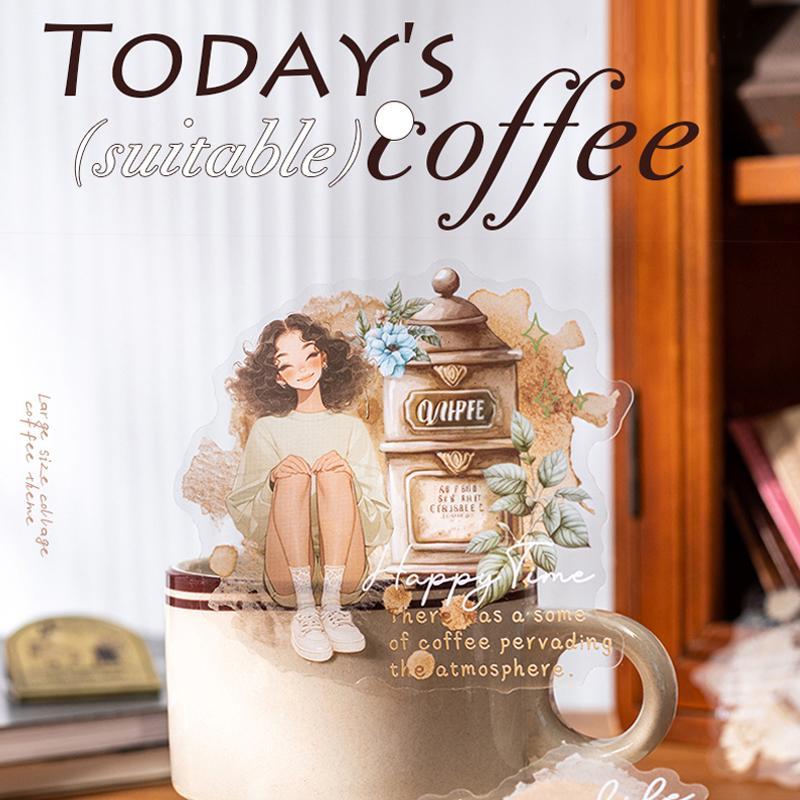 Vintage Coffee Series Sticker, 10pcs/set Scrapbook & Journal Making Material Paper, DIY Decorative Sticker Scrapbooking for Stationery & Computer & Water Bottle