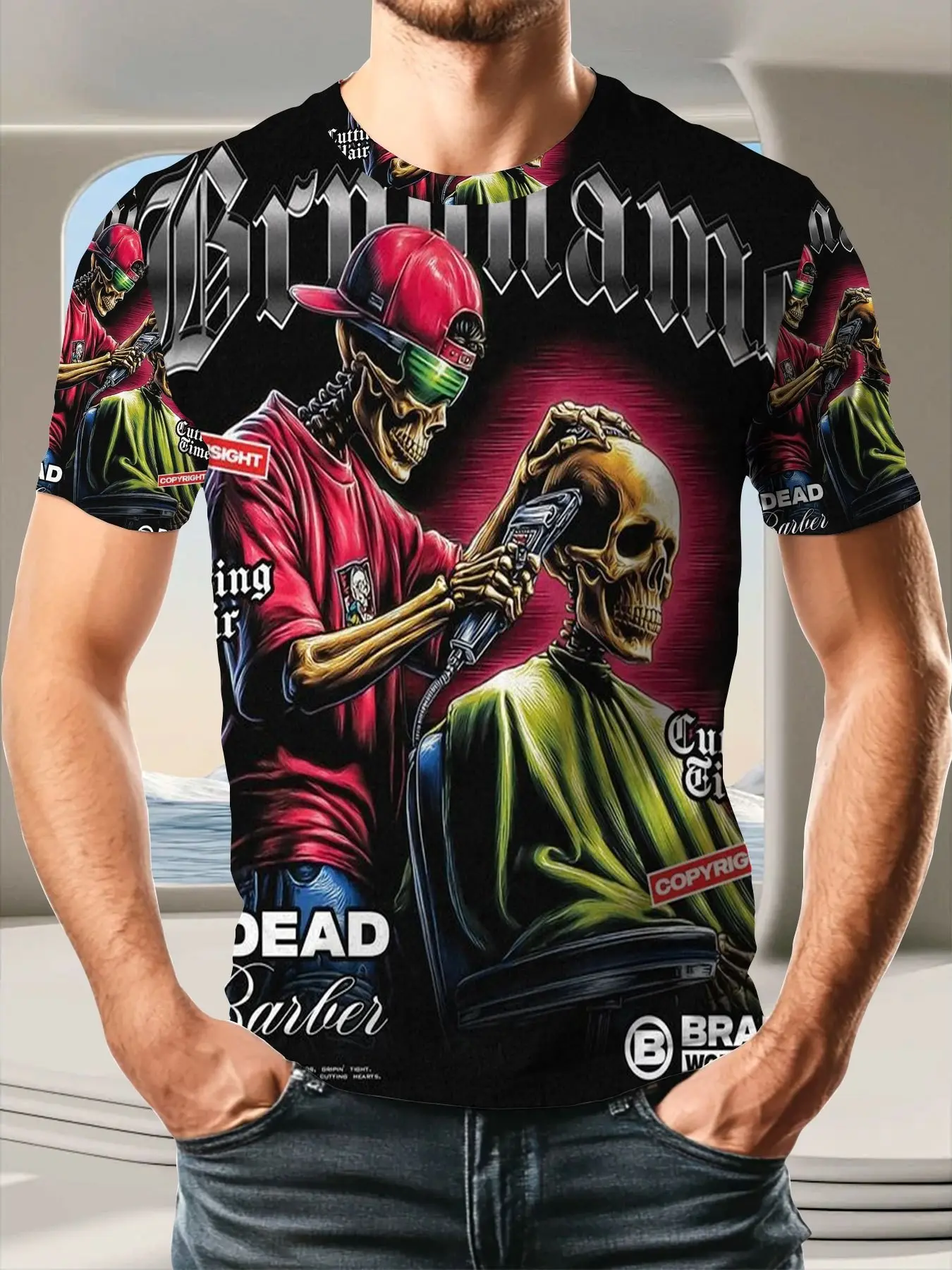 Men's Halloween T-Shirt, Hip-Hop Skull Print Short Sleeve, Casual Street Style, Breathable Lightweight Top, Ideal for Skateboarding and Shopping