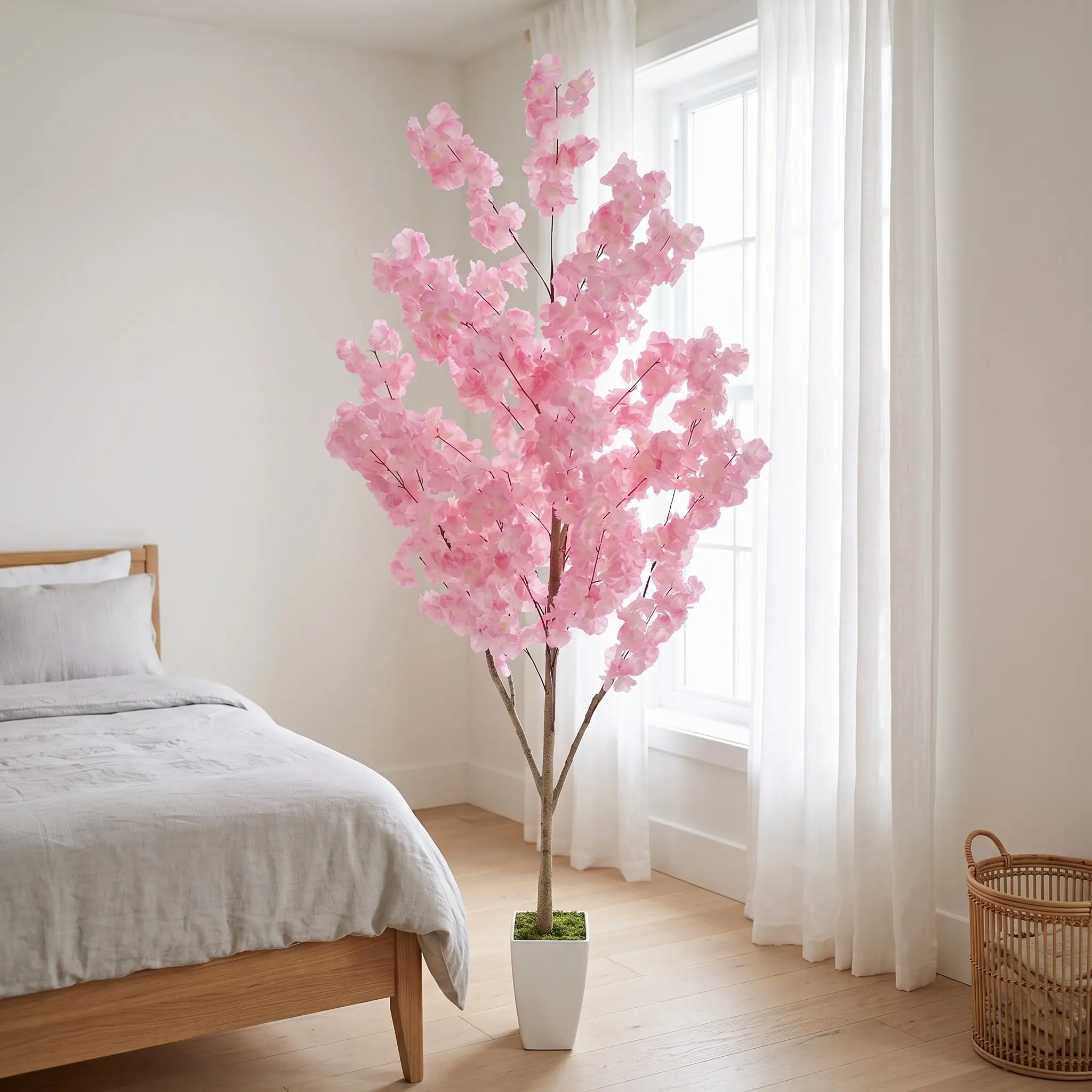 1.6/2.1m 5.25/6.89ft Artificial Cherry Tree, Romantic Modern Simple Design, Large Multi-Flower Floor Plant, Realistic with Pot, Indoor Outdoor Decor