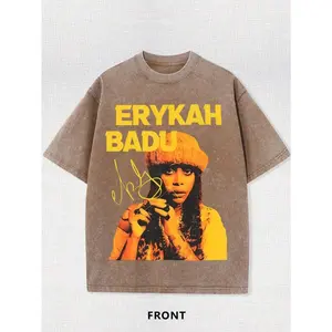 Wash With Water To Do The Old Craft! Erykah Badu Character Printed T-Shirt, Retro Soul Singer Element, Full Of Street .