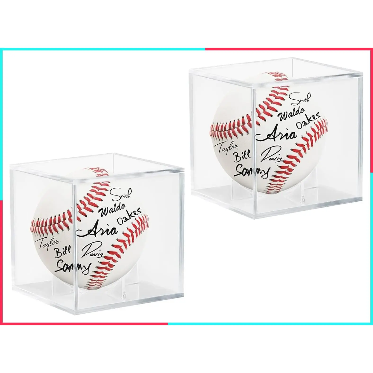 UV Protected Acrylic Baseball Display Cube, Clear Memorabilia Case for Autographed Baseballs, 2 Pack