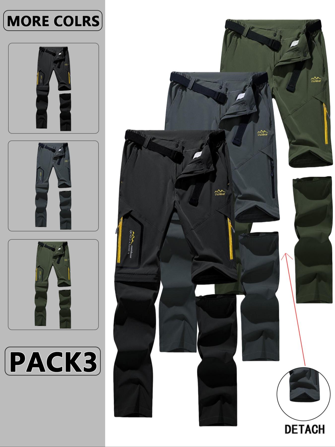 Men's Zipper Design Pocket Waterproof & Windproof Outdoor Pants, Regular Fit Casual Detachable Leg Comfy Trousers for Outdoor Activities, Men's Bottoms for All Seasons