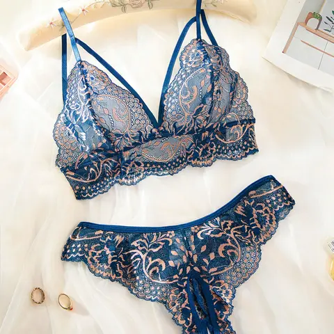 English: Sheer Lace Bralette Set - Breathable See-Through Triangle Cups, Comfort & Feminine Style for Everyday Wear! Bra Sets Underwear Underwear Women