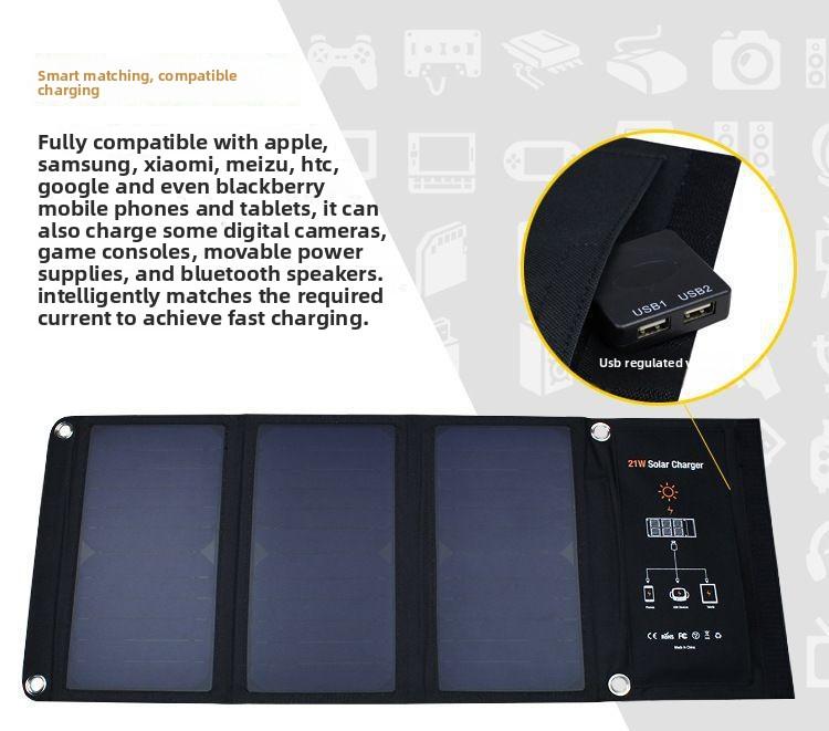 Portable Solar Power  Foldable Monocrystalline Solar Charger with Stabilizer Outdoor Emergency Power Supply for Camping Travel Phone Fast Charging