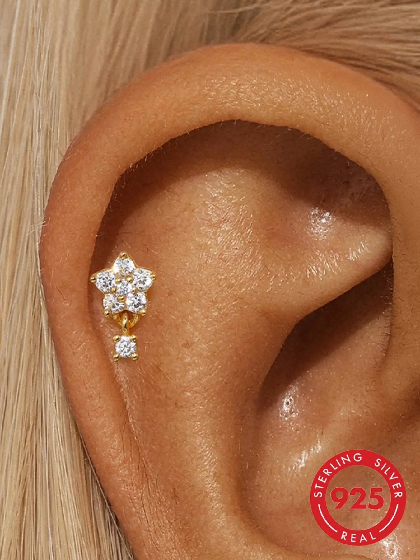 1Pc 925 Sterling Silver Classic Lotus Cubic Zirconia Stud Earrings Jewelry Flat Back Ear Cartilage Studs Cartilage Helix Piercing Cartilage Helix Tragus Lobe Piercing Suitable For Women For Daily, Dates, Vacation, Wedding, Party, Holiday Gift