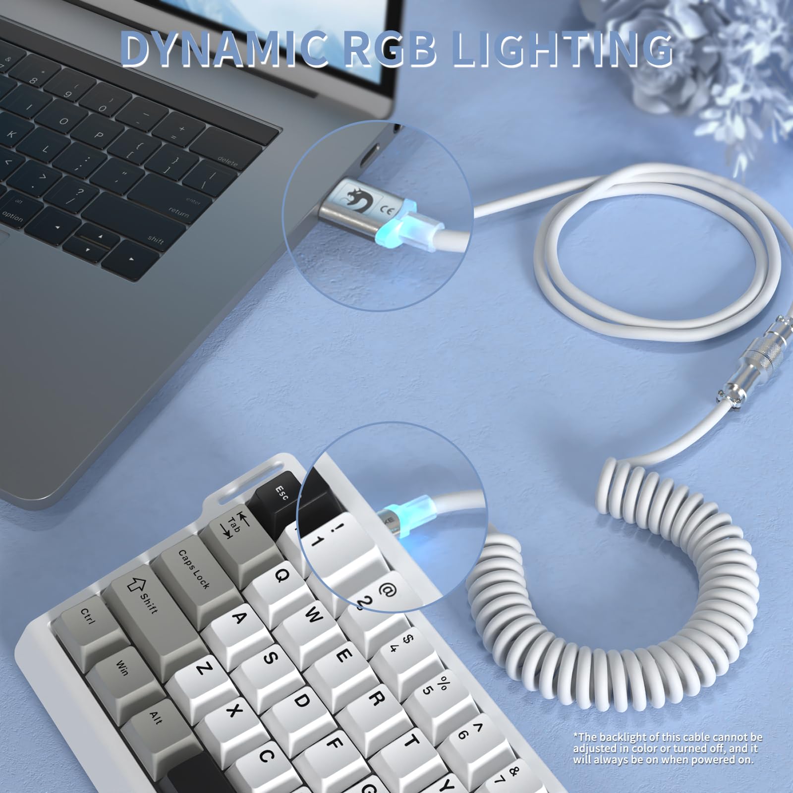 MAMBASNAKE C01 Ultra RGB Coiled Keyboard Cable, Pro Custom USB-C Aviator Cable for Gaming Keyboards, Stable Dual-sleeved Design, 2m Type-C to USB-A Hyper-speed