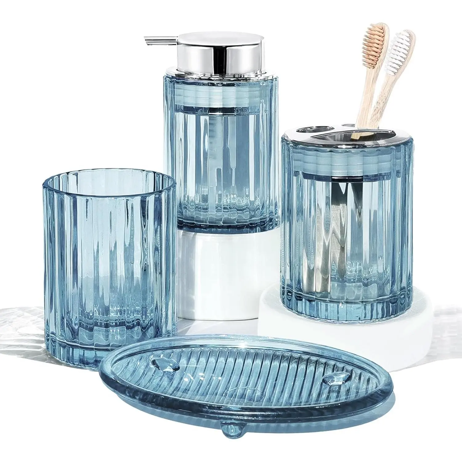 Bathroom Accessories Set, 4 count Glass Bathroom Set,Golden Green