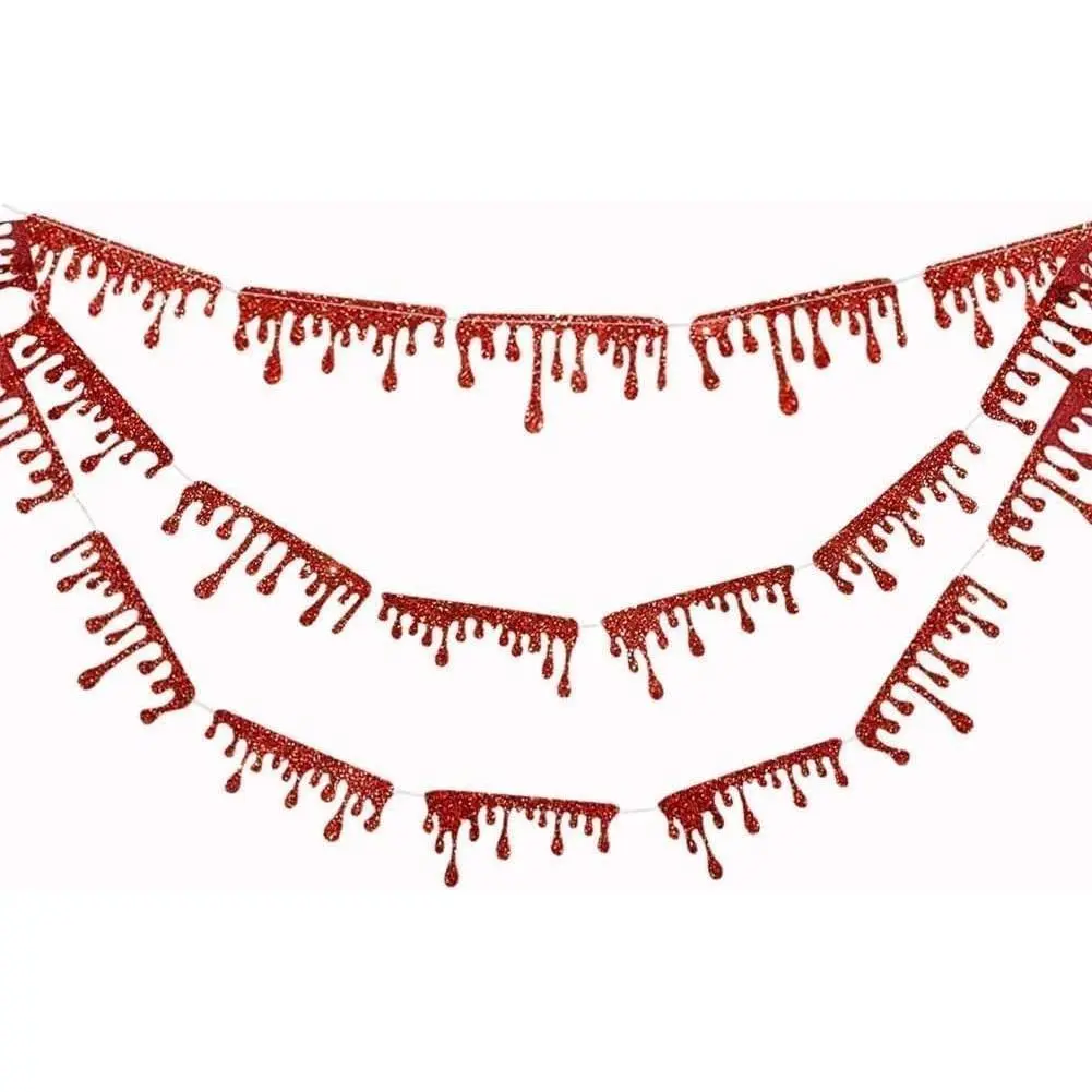 Glitter Red Blood Drop Garland Vampire Party Decorations Vampire Diaries Birthday Decoration Twilight Decorations Bloody Flag Banner Hanging Horror Movie Theme Murder Gothic Bday Party DecorGift.