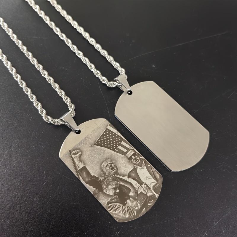 Stainless Steel Trump Campaign Military Dog Tag Pendant Necklace -, American Independence Day Theme, Glossy Finish