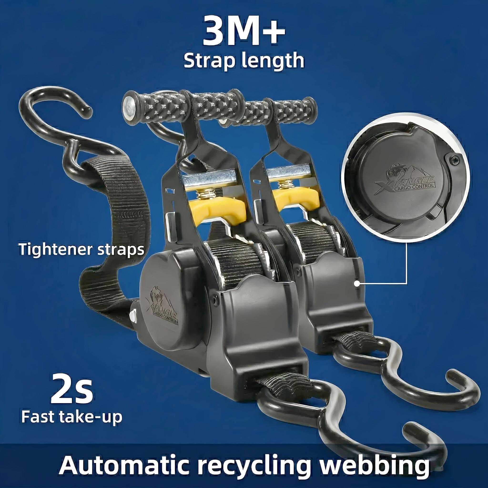 Metal Cargo Rope 3.3m Auto-Retractable with 680kg Pull Strength Ideal for Motorcycles and Cars Travel Essential