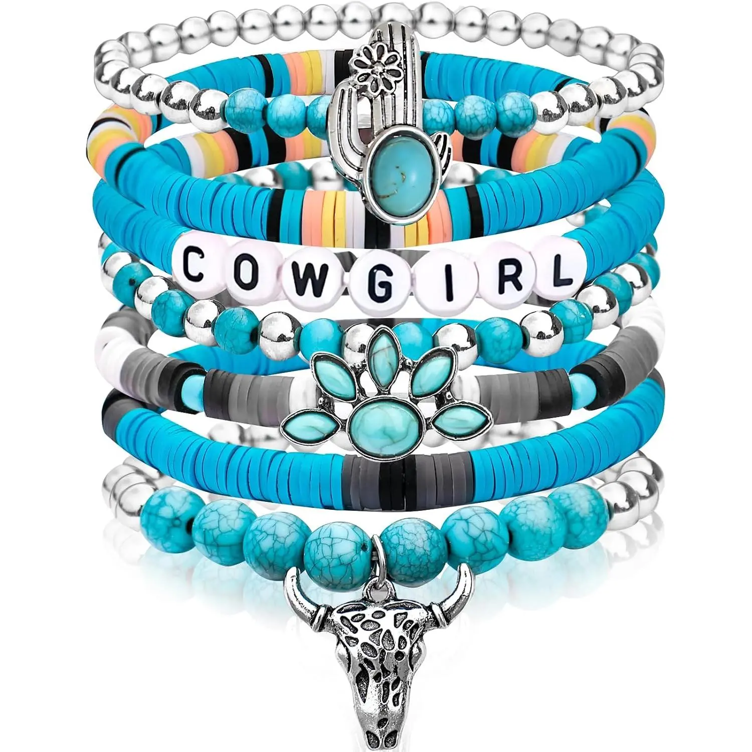 Gifts for Women Teens Cute  Cowgirl Accessories Cowgirl Hat Boot Charms Beaded Stackable Stretch Bracelets Bohemian  Gifts