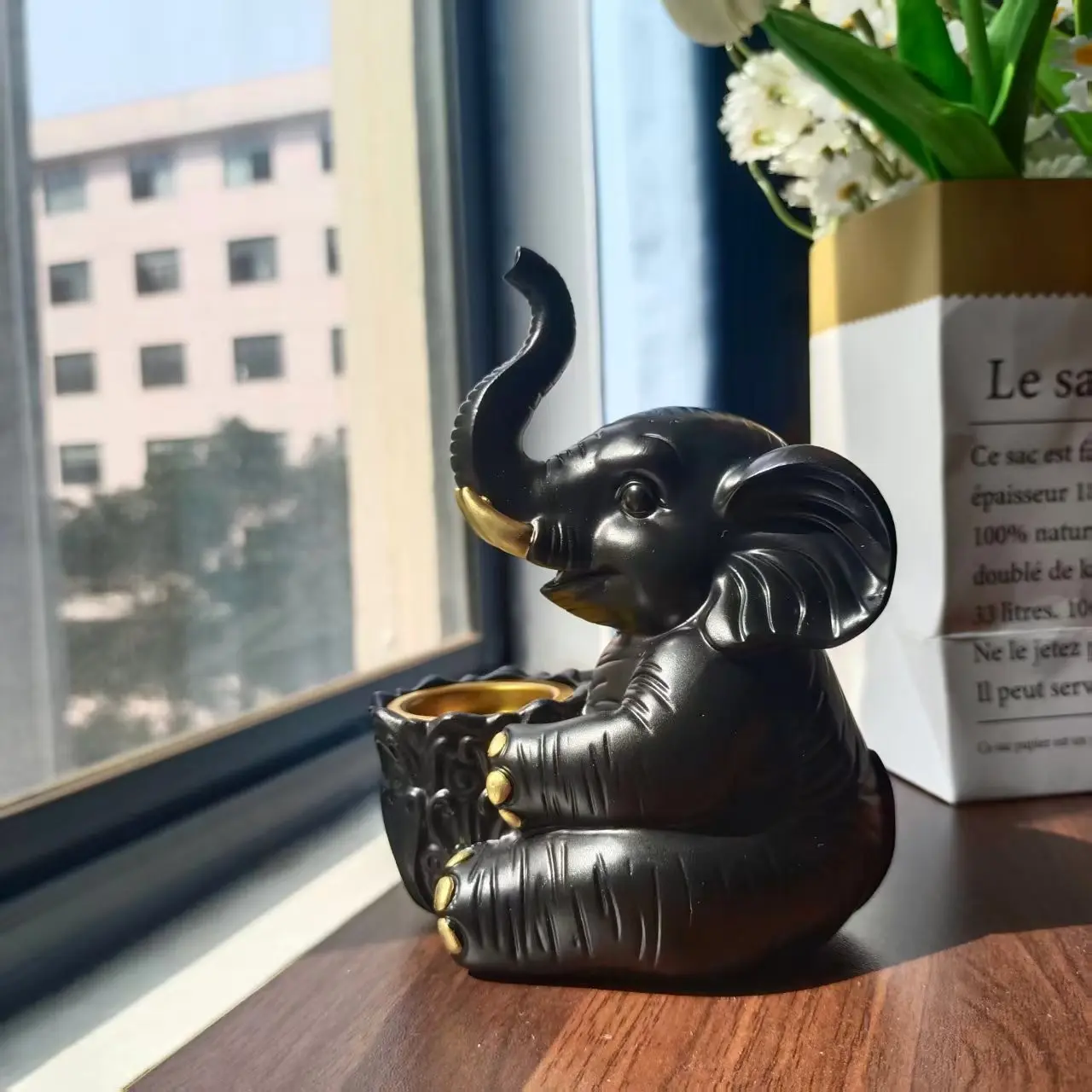 Cute Resin Elephant Tea Light Candle Holder, Southeast Asian Luxury Home Decor, Desk Ornament for Living Room, Yoga Meditation Spa, Gift for Moving Day