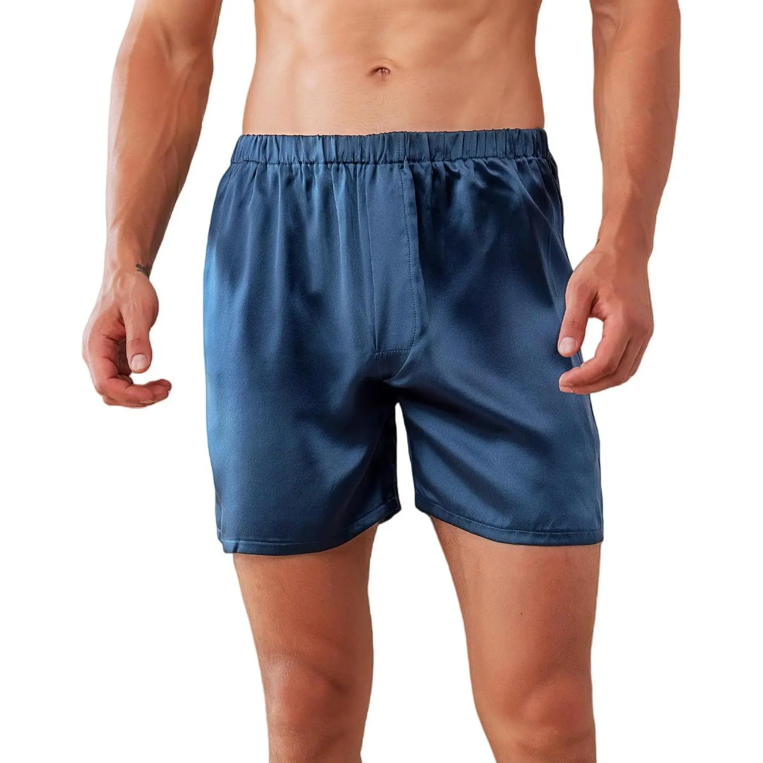 Men's 100% Mulberry Silk Boxer Shorts - 22 Momme Luxury Natural Stretch Satin Fabric Menswear, Breathable Nightwear for Sleep, Travel, Elastic