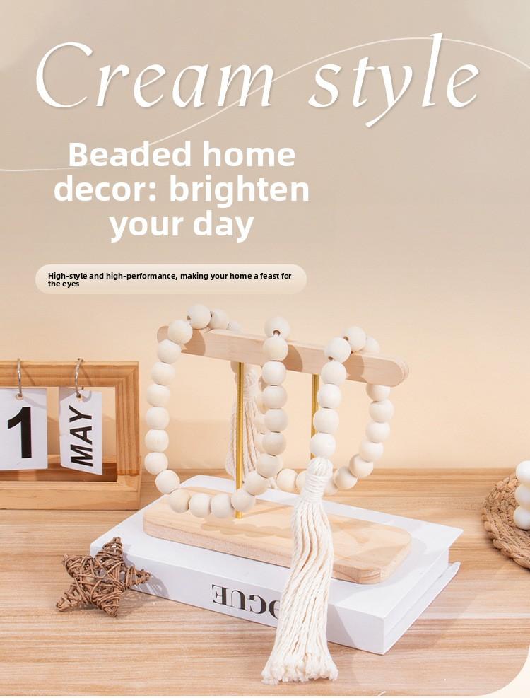 Boho Handmade Wood Bead Garland with Tassels, Natural Wood Beads Curtain Tieback, Farmhouse Rustic Home Decor for Living Room Bedroom, Perfect for Boho Interior Design, Wall Hanging Accent